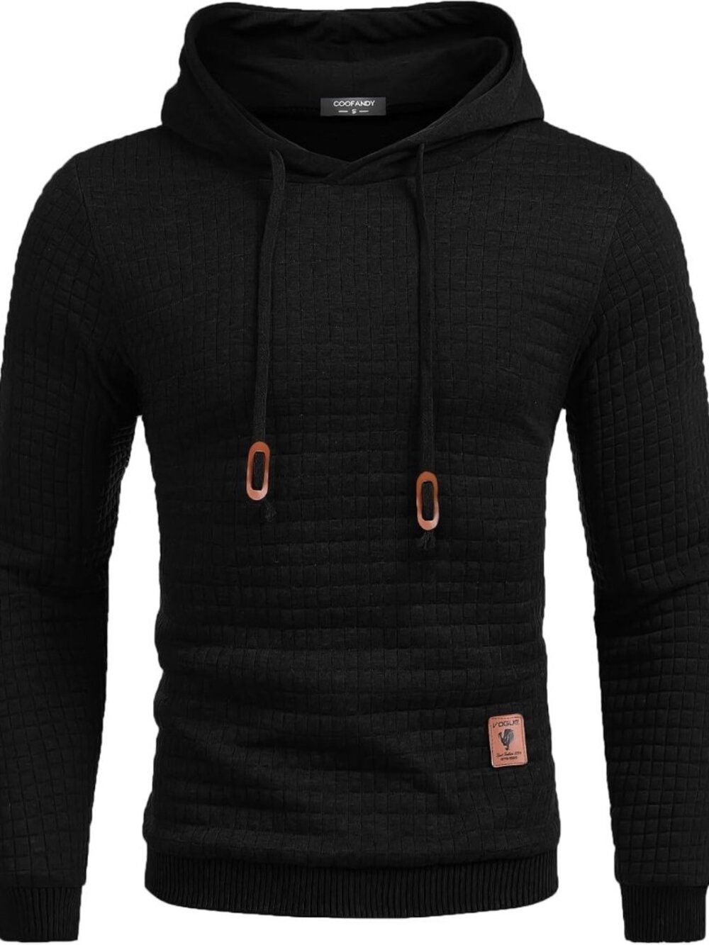 Casual Men's Hooded Sweatshirt, Long Sleeve Pullover with Drawstring & Waffle